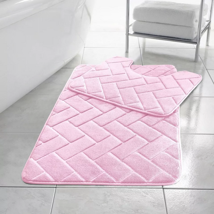 Memory Foam Non Slip Bath Mat Set 2 Piece Rubber Pedestal Toilet Bathroom Rug