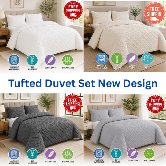 Nimora Home tufted duvet cover set with matching pillowcases dressed on a double bed