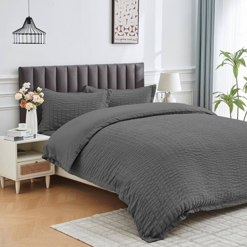 Seersucker Duvet Cover Set Soft Breathable Bedding Quilt Cover Pillowcase