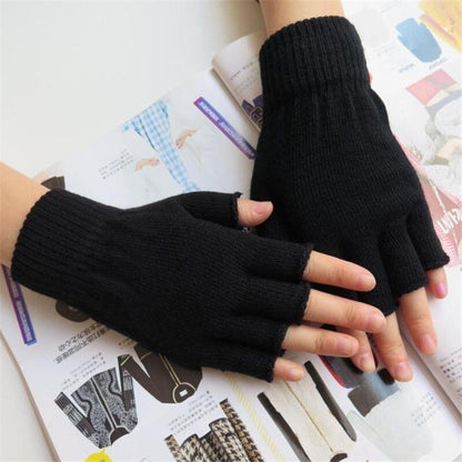 Black Thermal Magic Gloves Half Finger Fingerless Grip Mens Ladies Boys Women0