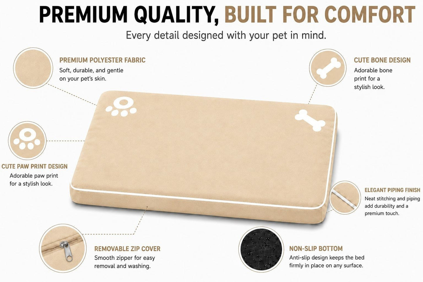 Dog Mattress Bed Cat Bed Mat Waterproof For Cage Crate Pad Zipped Washable Cover