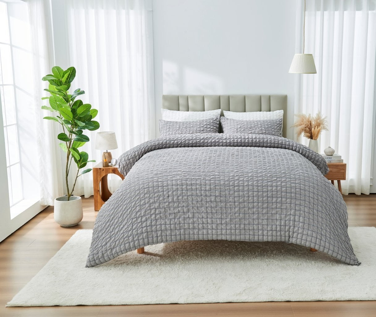 Truro  Seersucker Duvet Cover Set Soft Breathable Bedding Quilt Double King Size