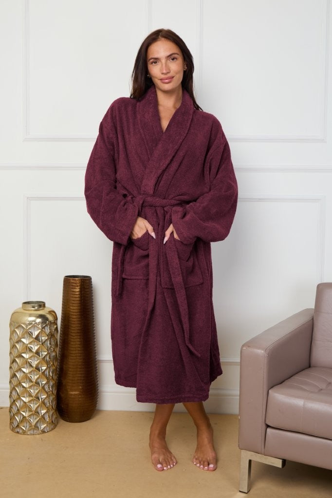 Unisex Terry Towelling 100% Cotton Shawl Collar Bathrobes Dressing Gown Robes