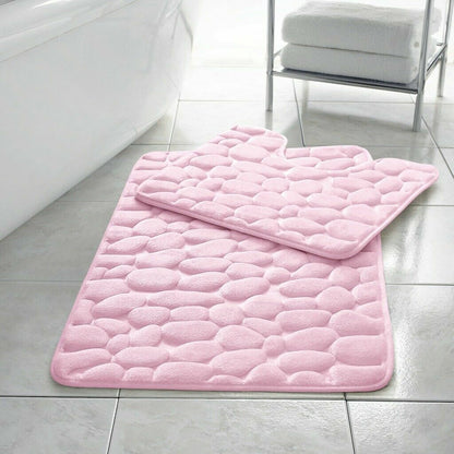 PEBBLES BATH MAT PEDESTAL MEMORY FOAM SET NON SLIP SOFT TOILET BATHROOM RUGS 2PC