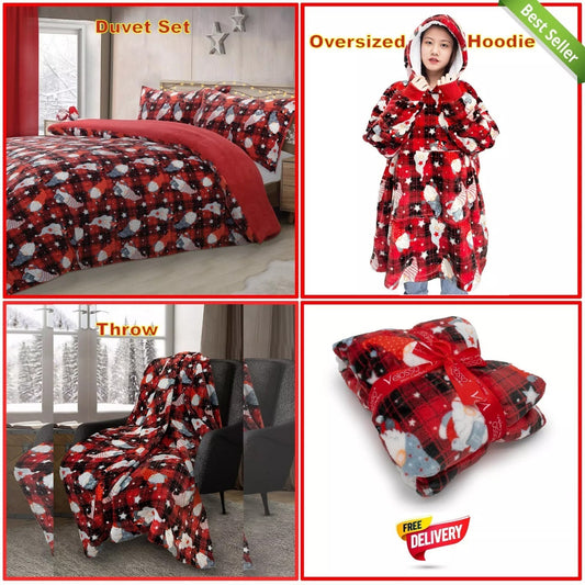 Christmas Gonks Teddy Fleece Duvet Cover Set, Throw, Oversized Cuddles Hoodies