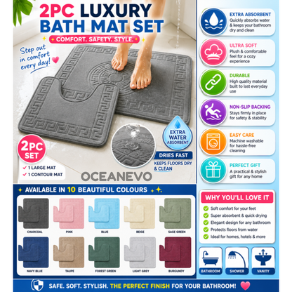 2 PC GREEK CIRCLE STYLE BATH MAT PEDESTAL SET NON SLIP TOILET BATHROOM RUGS