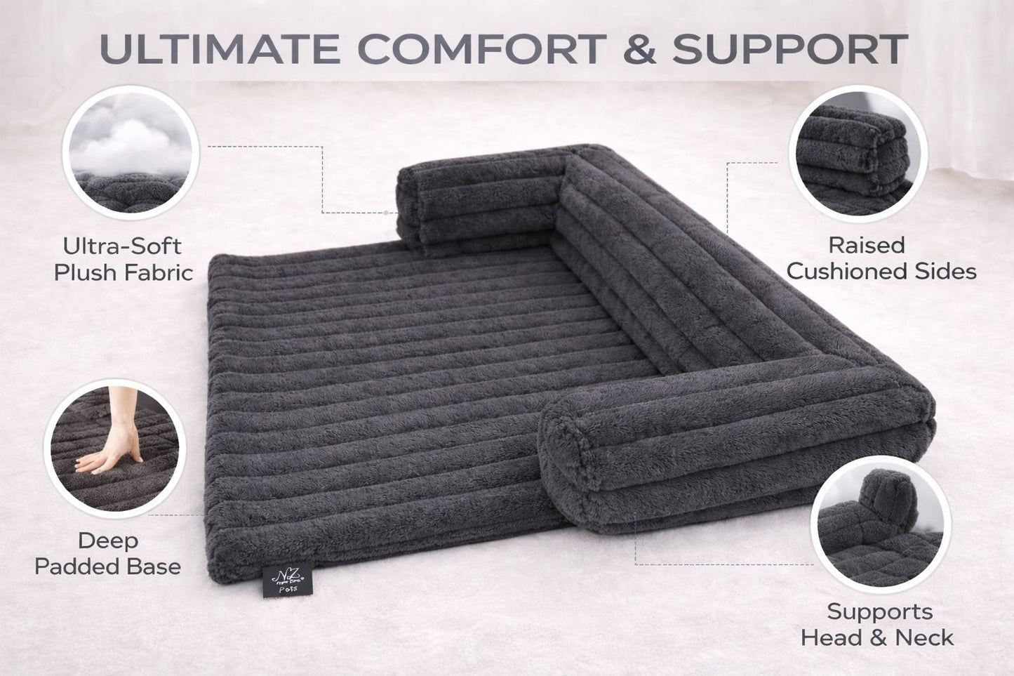 Luxuriously Soft Square Cord Pet Cushion Waterproof Non Slip Ribbed Plush Sofa