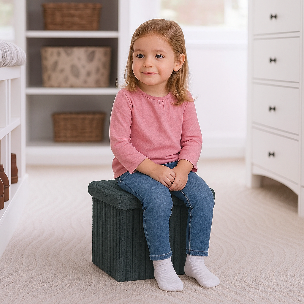 OTTOMAN STORAGE BOX Ribbed Foldable Toybox Folding Pouffe Bench Chair Seat Stool