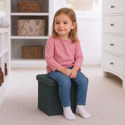 OTTOMAN STORAGE BOX Ribbed Foldable Toybox Folding Pouffe Bench Chair Seat Stool