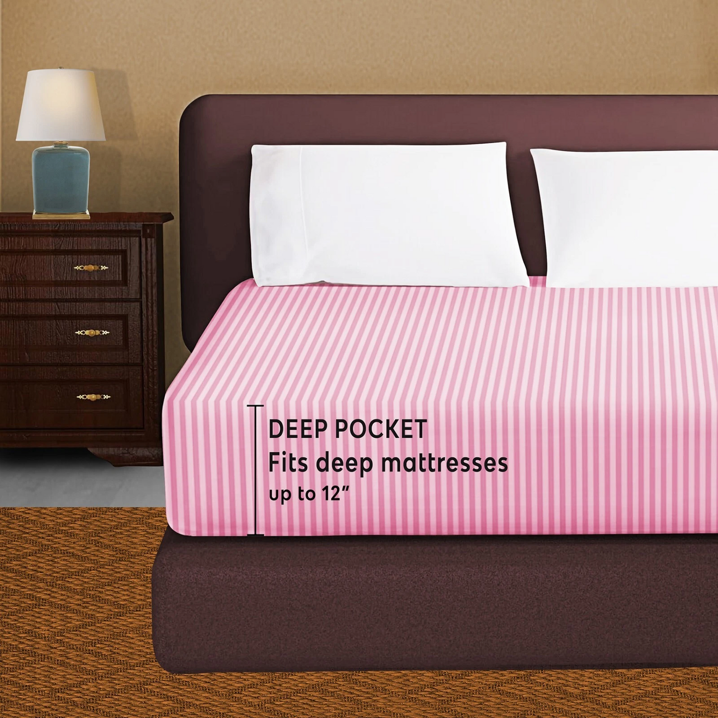 100% Egyptian Pcotton Fitted Sheet 30Cm Extra Deep 300tc Bedsheets Single Double