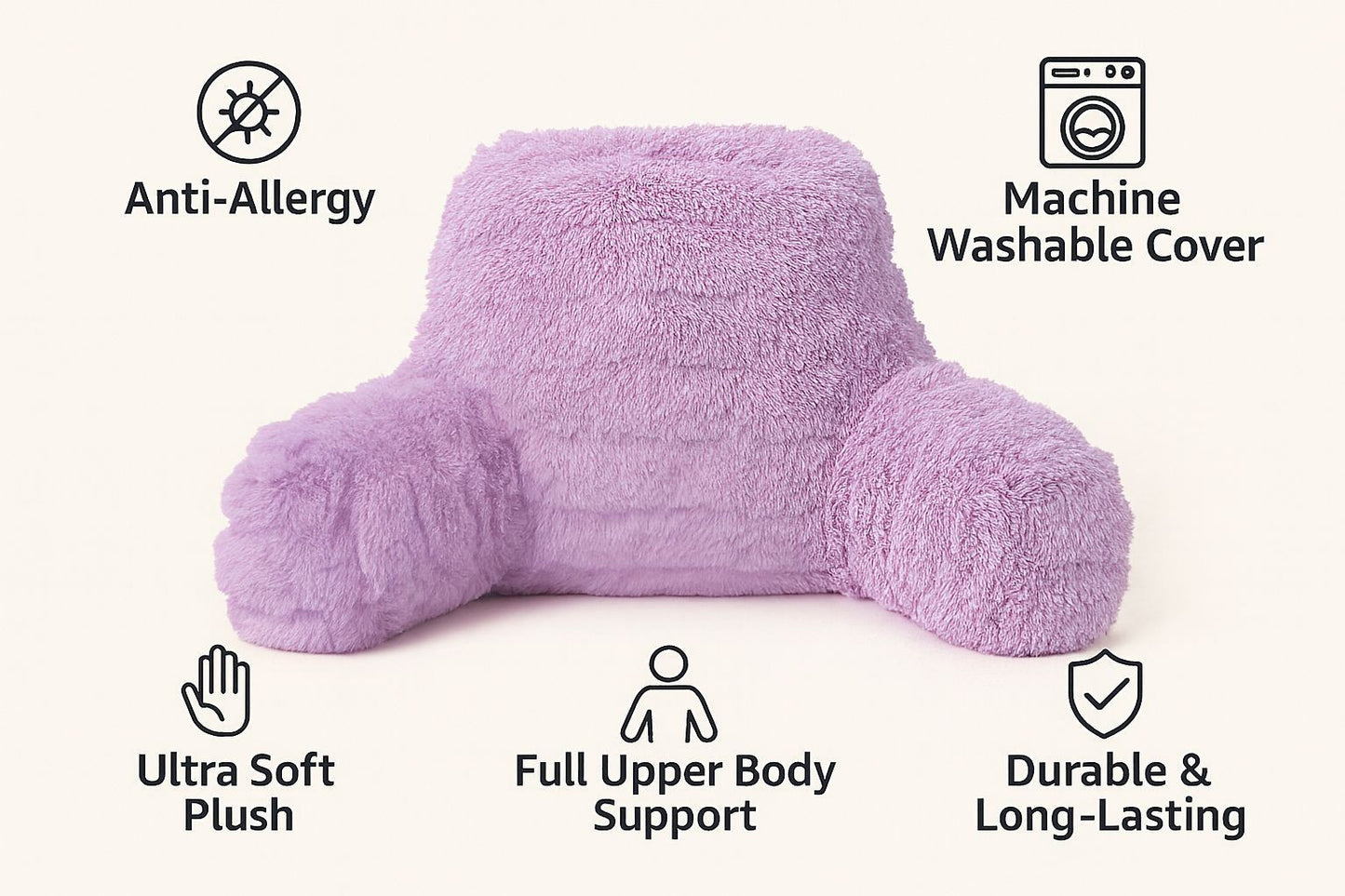 Reading Pillow with Arm Fleece Bed Rest Backrest Cushion Back Neck Support Couc