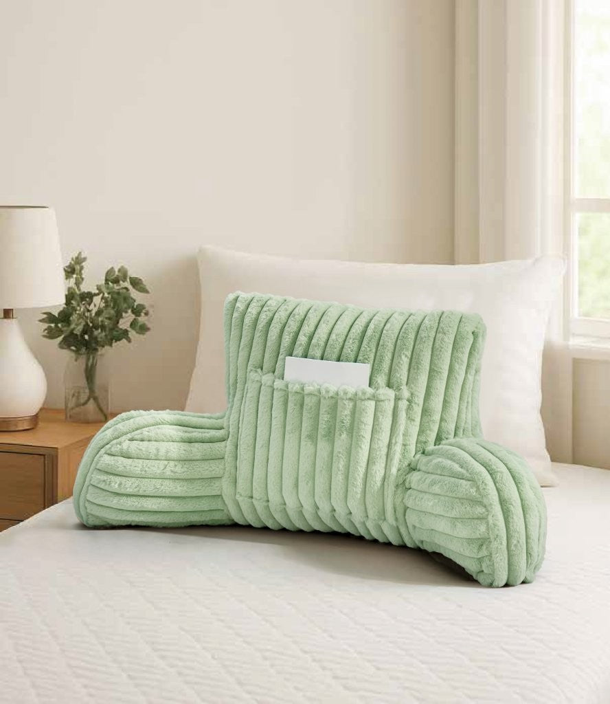 Cuddle Cushion Fleece Reading Chair Back Support Soft Bed Rest Pillow with Arms