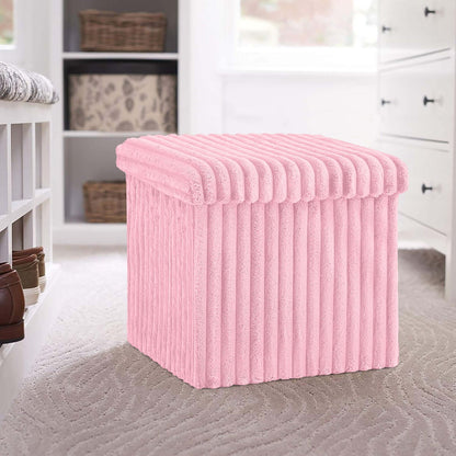 OTTOMAN STORAGE BOX Ribbed Foldable Toybox Folding Pouffe Bench Chair Seat Stool