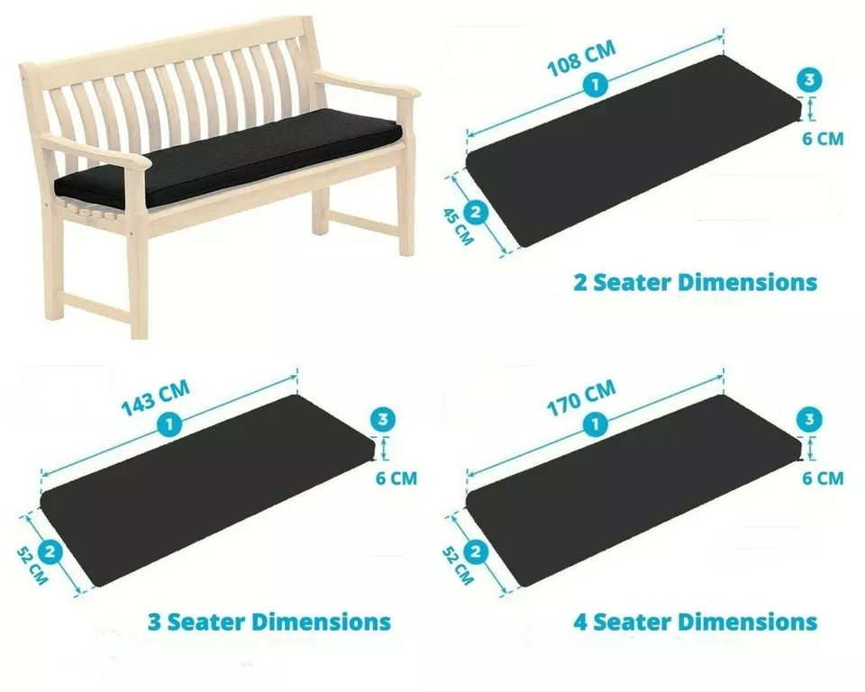 Outdoor 2/3/4 Seater Bench Pad Waterproof Fabric Garden Furniture Seat Cushions