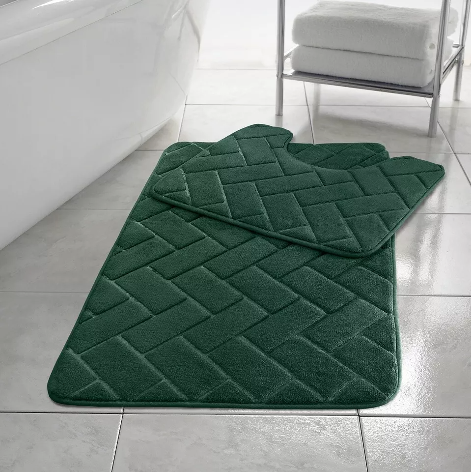Memory Foam Non Slip Bath Mat Set 2 Piece Rubber Pedestal Toilet Bathroom Rug