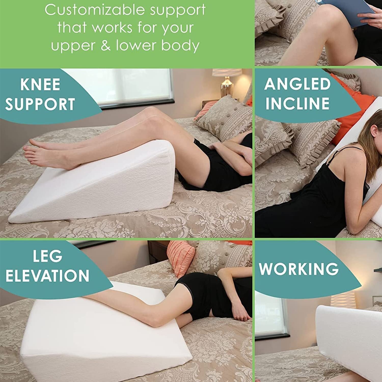 Wedge Pillow Orthopaedic Bed Support Cushion Back Leg Rest Foam Removable Cover3