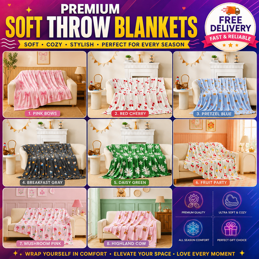Fun Design ultra soft flannel fleece throw blanket by Nimora Home draped over a sofa