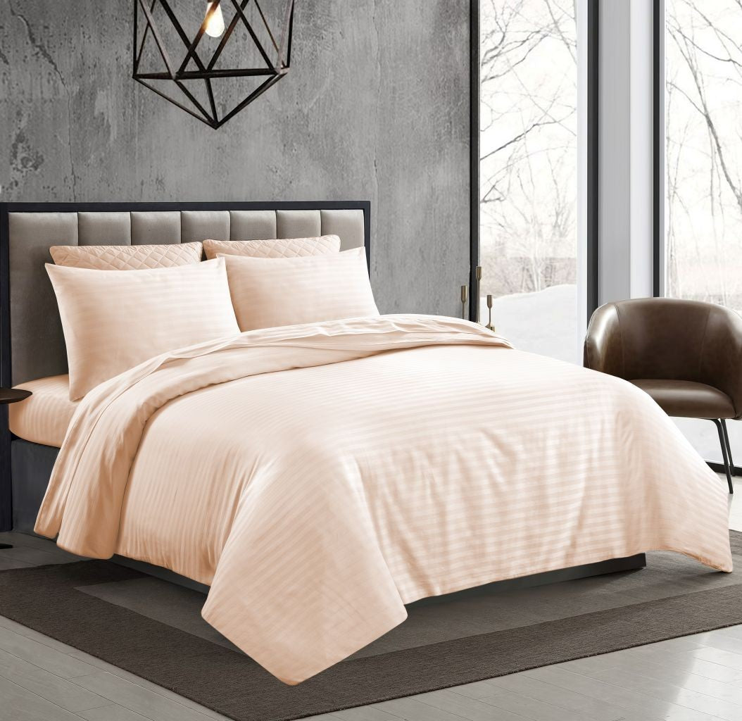 T 250 100% Cotton Striped Bedding Set Duvet, Sheets, Flat Pillowcases