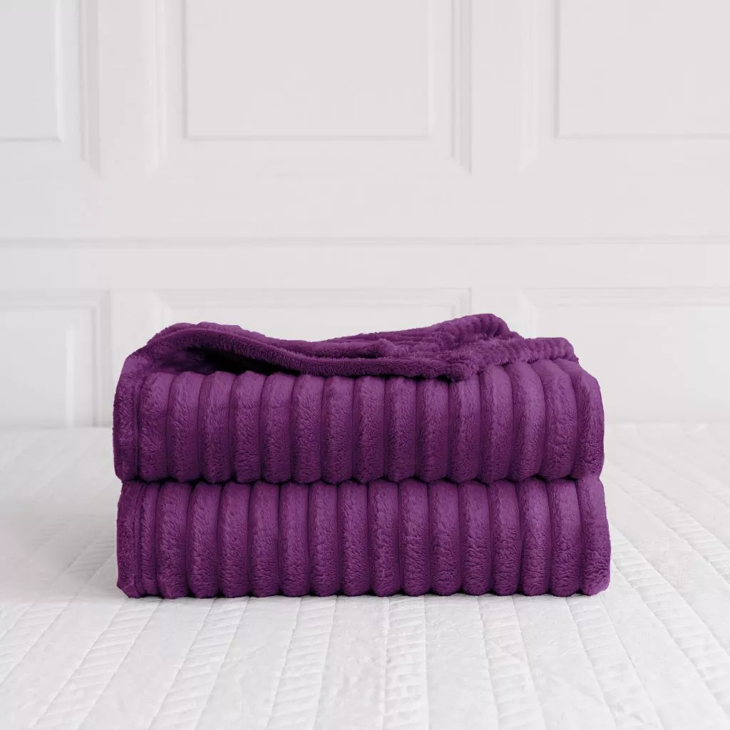 Ribbed Throws Fleece Blanket Chunky Cord Faux Fur Large Size Sofa Bed Corded