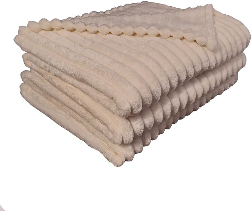 Ribbed Throws Fleece Blanket Chunky Cord Faux Fur Large Size Sofa Bed Corded