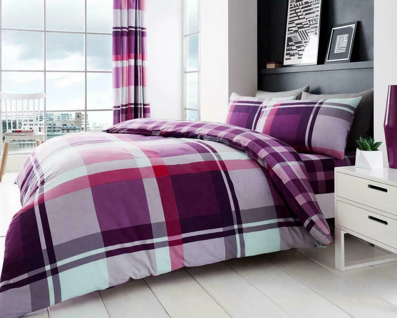 Waverly Check Printed Duvet Quilt Cover Sets Bedding With Pillowcases All Sizes