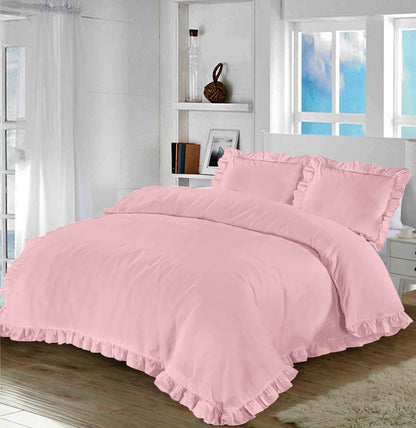 Santiago Frilled Duvet Cover & Pillowcases Plain Soft Quilt Bedding Sets