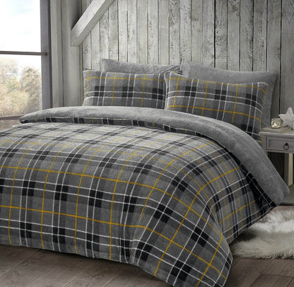 Xmas Tartan Check Teddy Fleece Duvet Cover Set Super Soft Thermal Warm Bedding