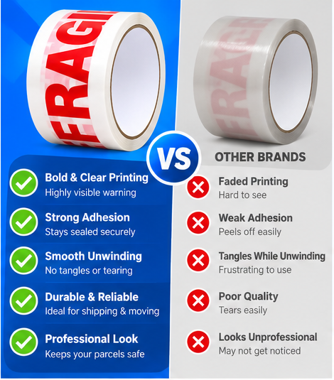 Multipack of fragile printed tape rolls 48mm x 66m
