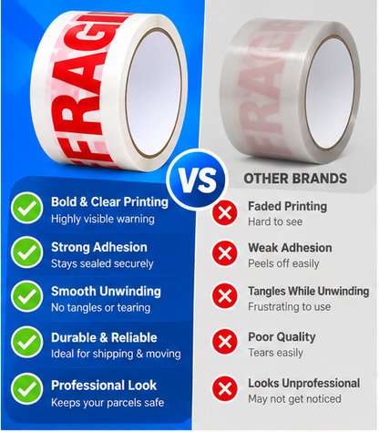 Multipack of fragile printed tape rolls 48mm x 66m