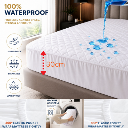 Microfibre Quilted Waterproof Mattress Protector 30cm Extra Deep Fitted Cover UK