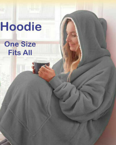 Teddy Fleece Hoodie Blanket Oversized Women Winter Warm Hooded Jumper Sweatshirt