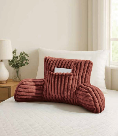 Cuddle Cushion Fleece Reading Chair Back Support Soft Bed Rest Pillow with Arms