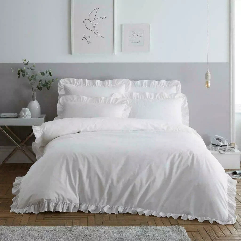 Stylish Design Santiago FRILL Duvet Quilt Cover + Pillow Case Bed Set All Size