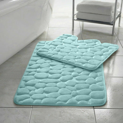 PEBBLES BATH MAT PEDESTAL MEMORY FOAM SET NON SLIP SOFT TOILET BATHROOM RUGS 2PC