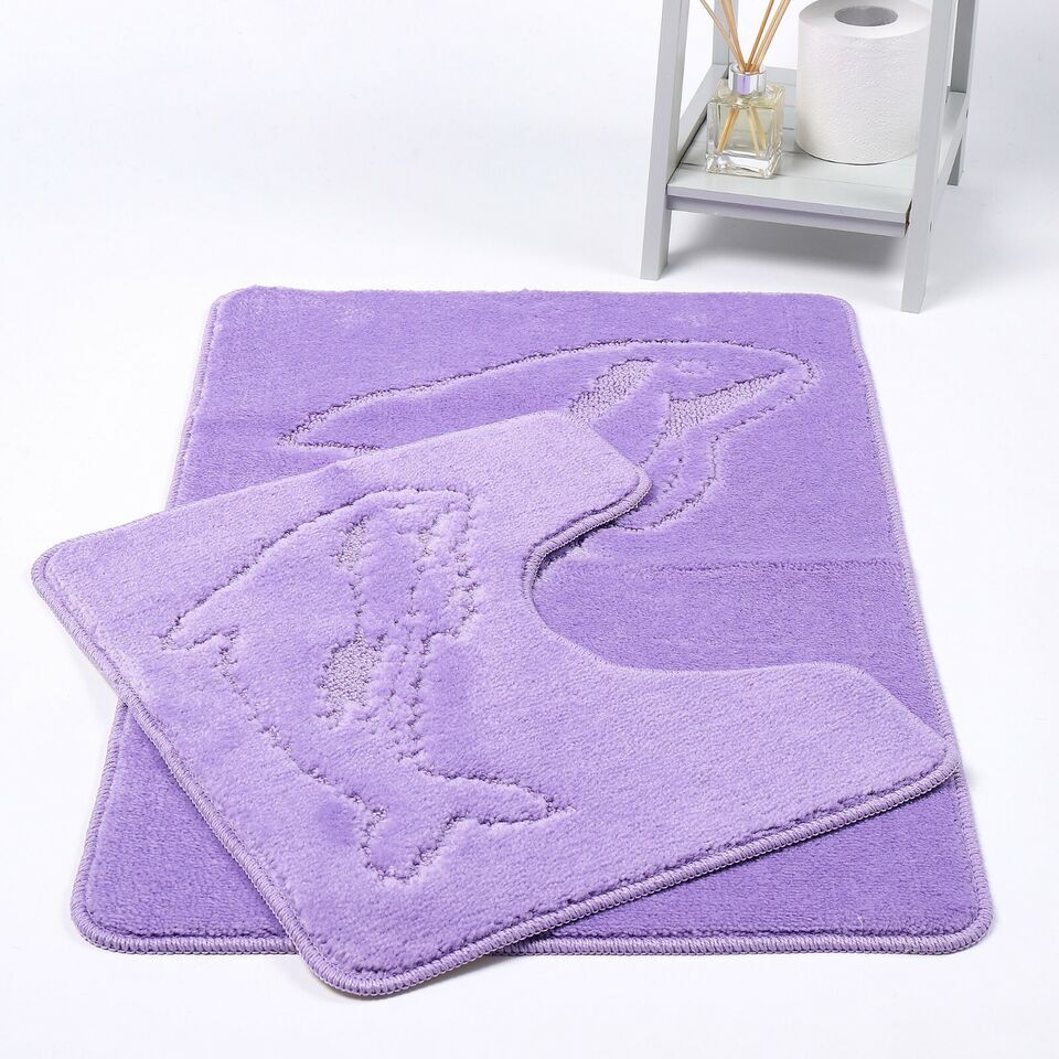 2 PC Dolphin  BATH MAT PEDESTAL SET NON SLIP TOILET BATHROOM RUGS