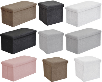 Ottoman Folding Boucle Storage Box Teddy Bear Collapsible Toy Chest Small Large