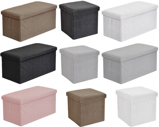 Folding Boucle Teddy Ottoman Storage Box Collapsible Toy Chest Small Large – UK