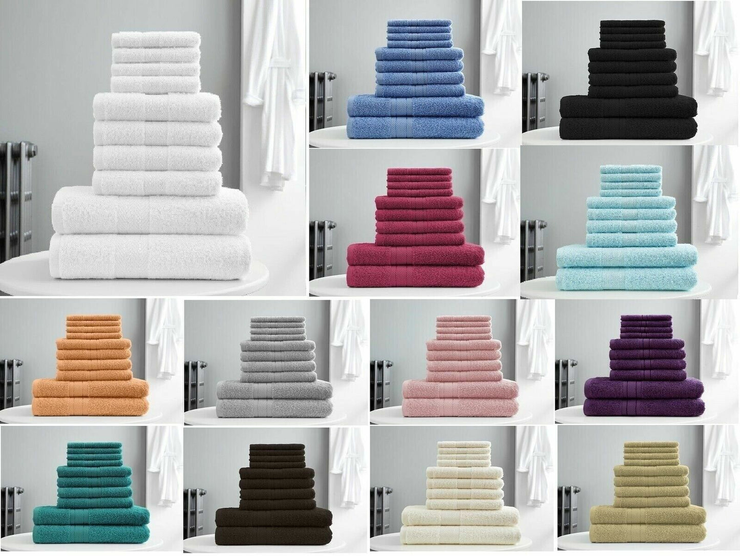10pcs Towel Bale Set 100% Egyptian Combed Soft Cotton Face, Hand, Bath Towels