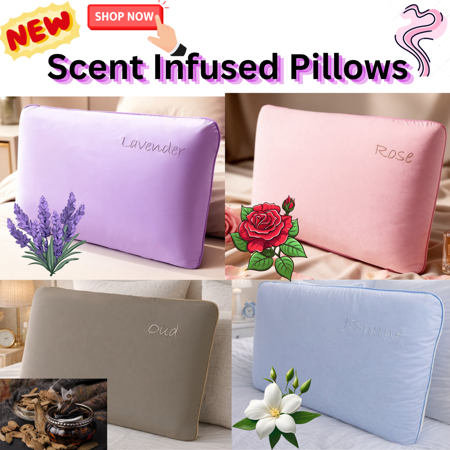 Scented Memory Foam Orthopaedic Pillow Neck Back Support Rose Oud Lavender