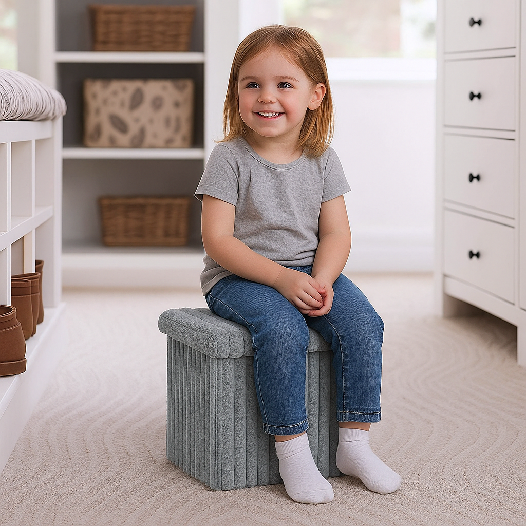 OTTOMAN STORAGE BOX Ribbed Foldable Toybox Folding Pouffe Bench Chair Seat Stool