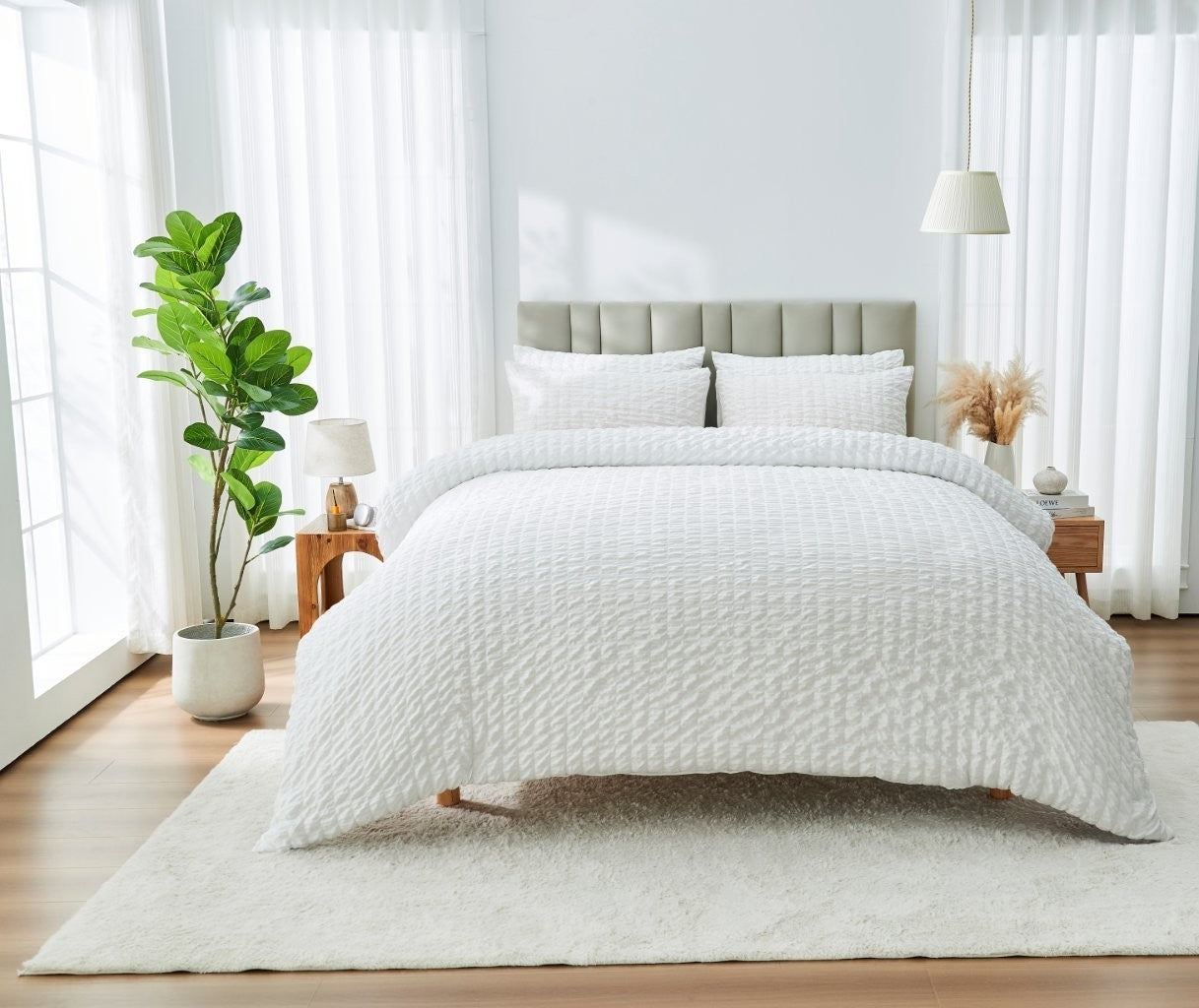 Truro  Seersucker Duvet Cover Set Soft Breathable Bedding Quilt Double King Size