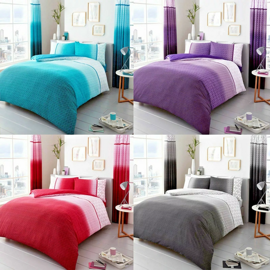 Urban Ombre Duvet Quilt Cover & Pillow Case Bedding Set Grey Pink Purple Teal