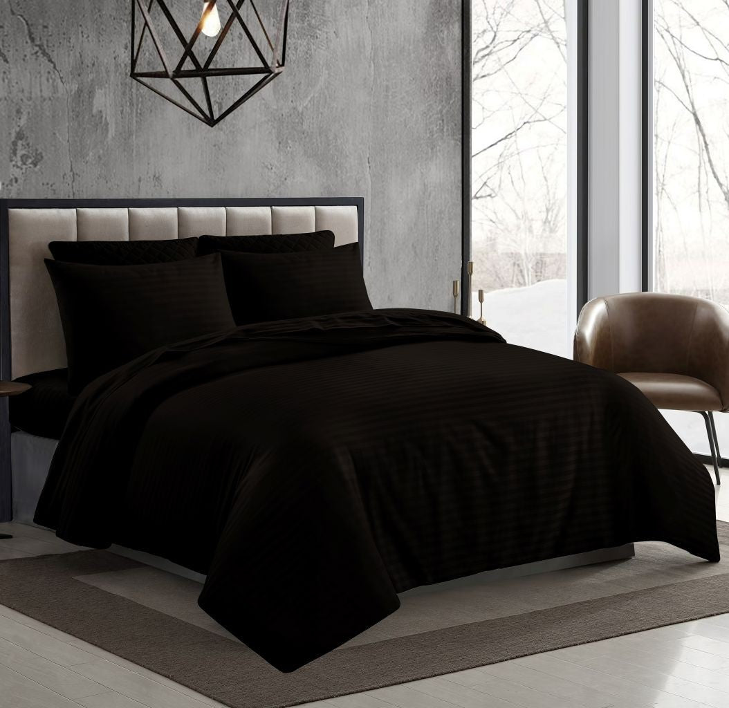 T 250 100% Cotton Striped Bedding Set Duvet, Sheets, Flat Pillowcases