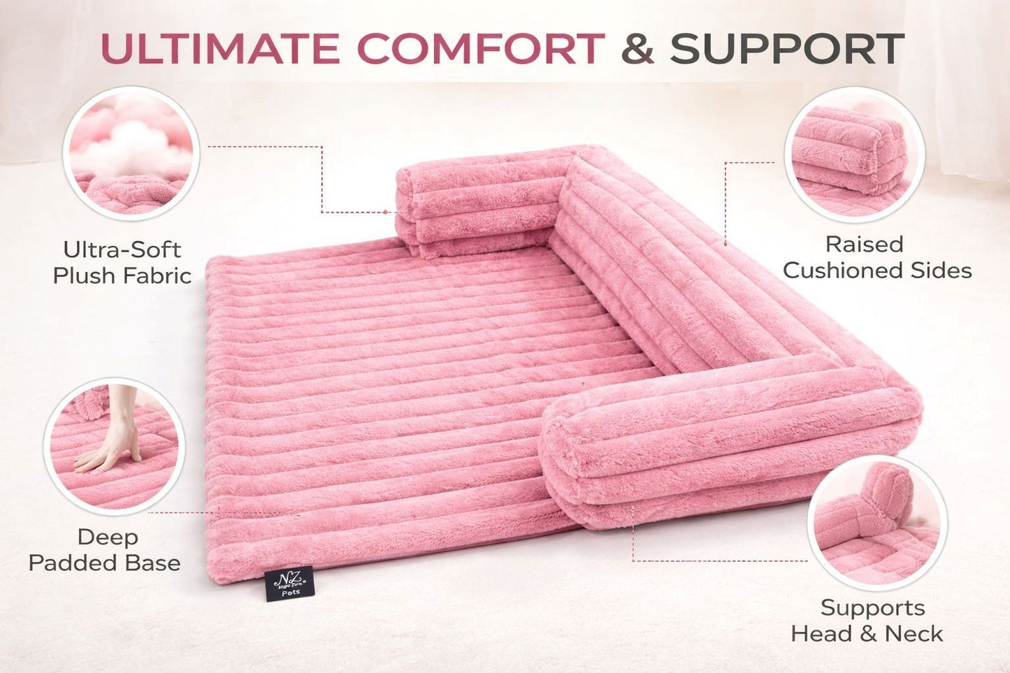 Luxuriously Soft Square Cord Pet Cushion Waterproof Non Slip Ribbed Plush Sofa