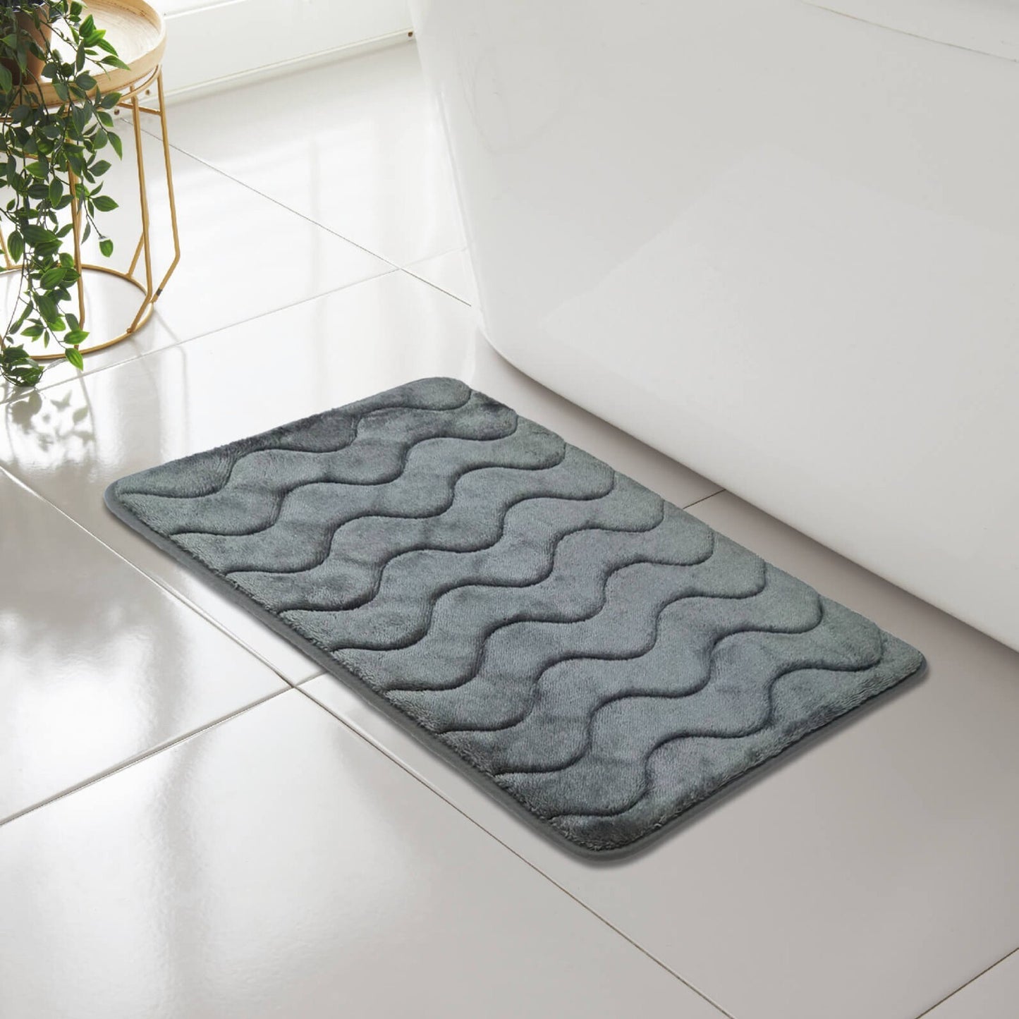 WAVE GREEK STYLE BATH MAT PEDESTAL SET NON SLIP TOILET BATHROOM RUGS 1 PIECE