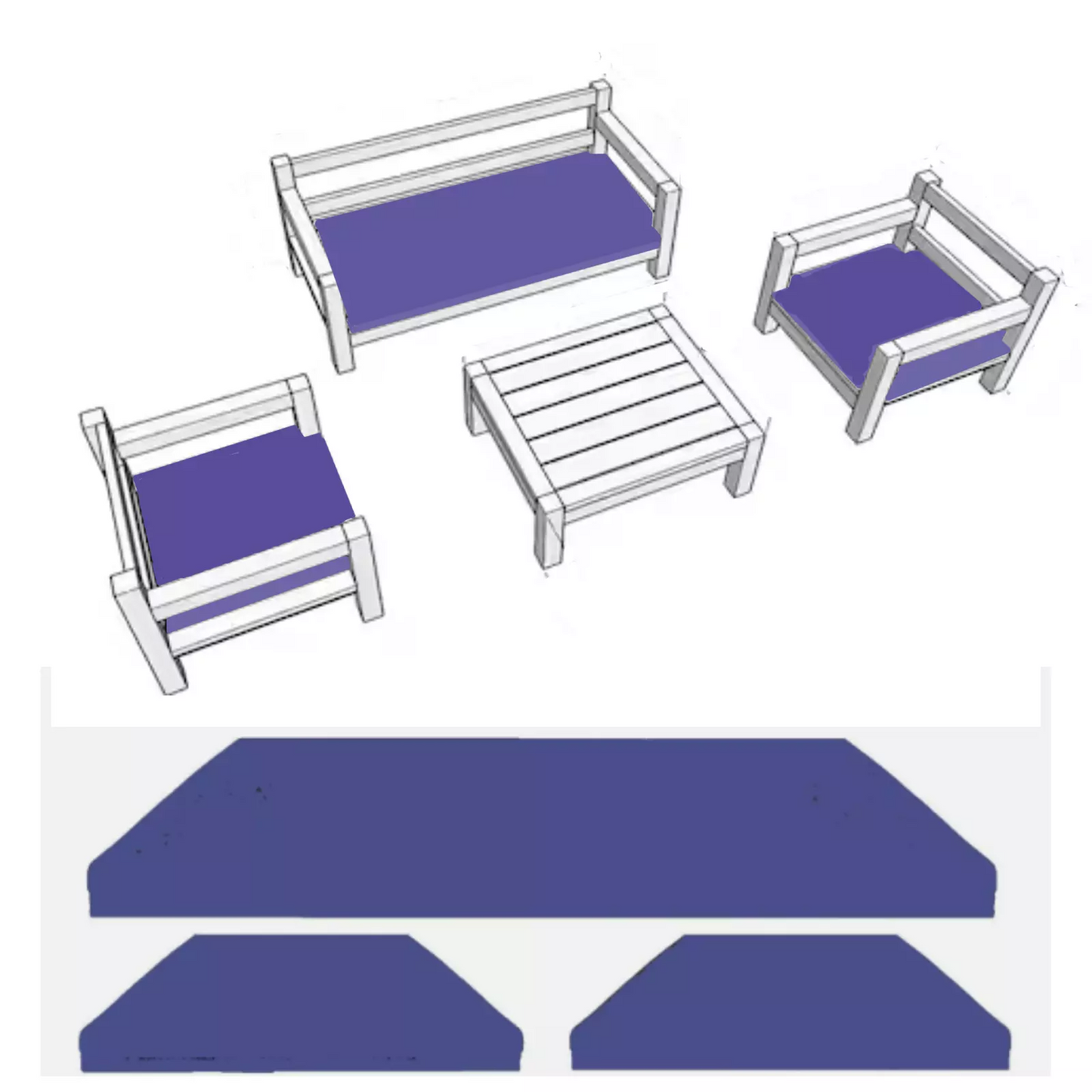 Rattan Chair Cushion Set Garden Sofa Seat Pad 3pc Replacement Set Outdoor Garden