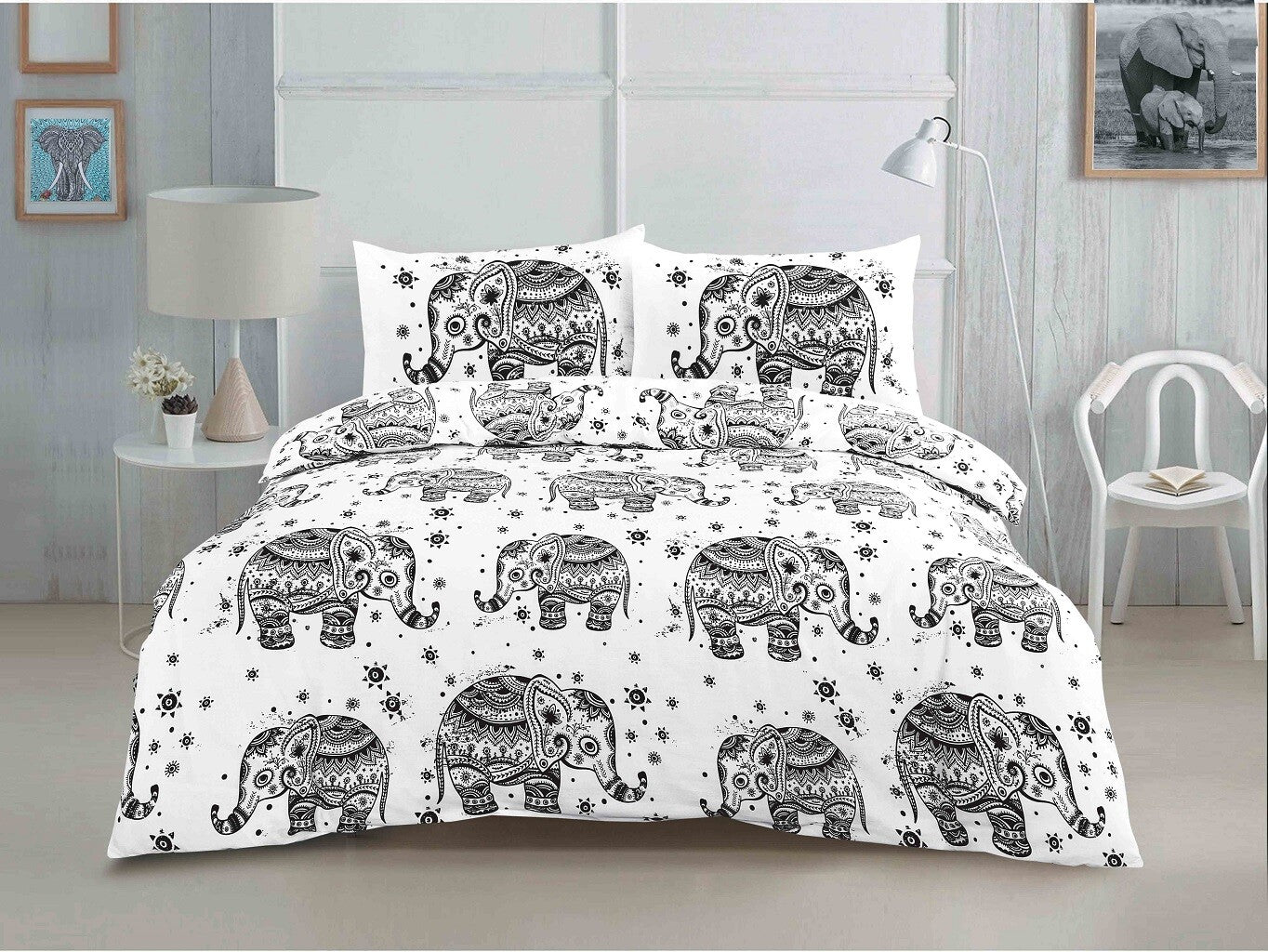 Jasmin & Elephant Duvet Cover Set With Pillowcases Quilt Bedding Sets All Sizes