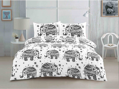 Jasmin & Elephant Duvet Cover Set With Pillowcases Quilt Bedding Sets All Sizes