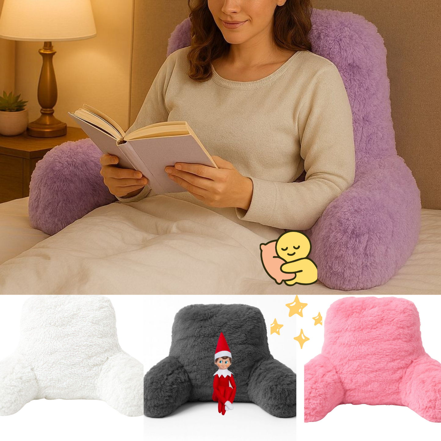 Reading Pillow with Arm Fleece Bed Rest Backrest Cushion Back Neck Support Couc