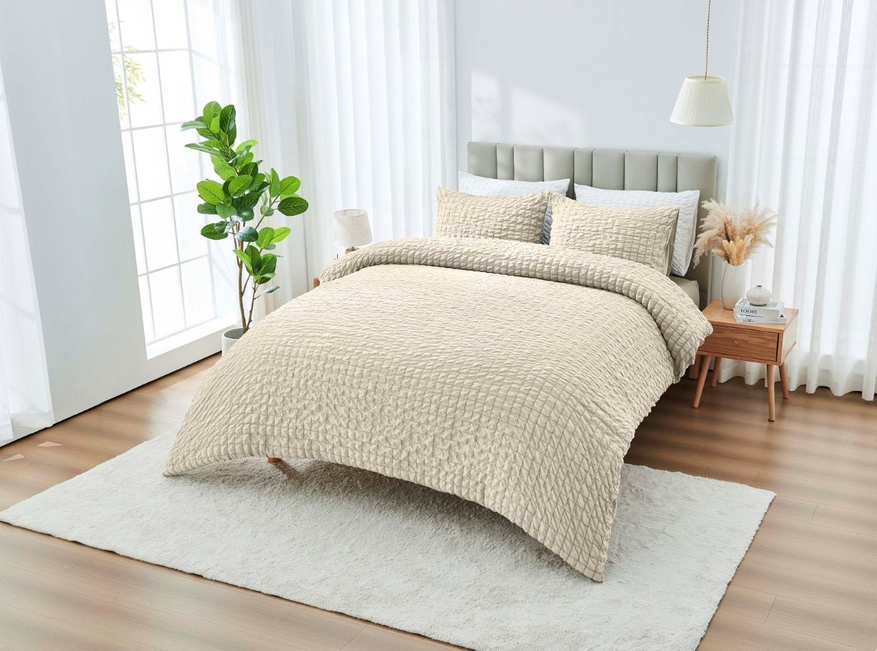 Truro  Seersucker Duvet Cover Set Soft Breathable Bedding Quilt Double King Size